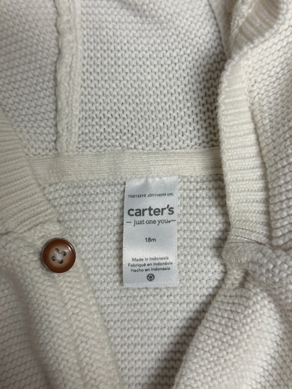 Carter's Cream Hooded Knit Cardigan with Wooden Buttons